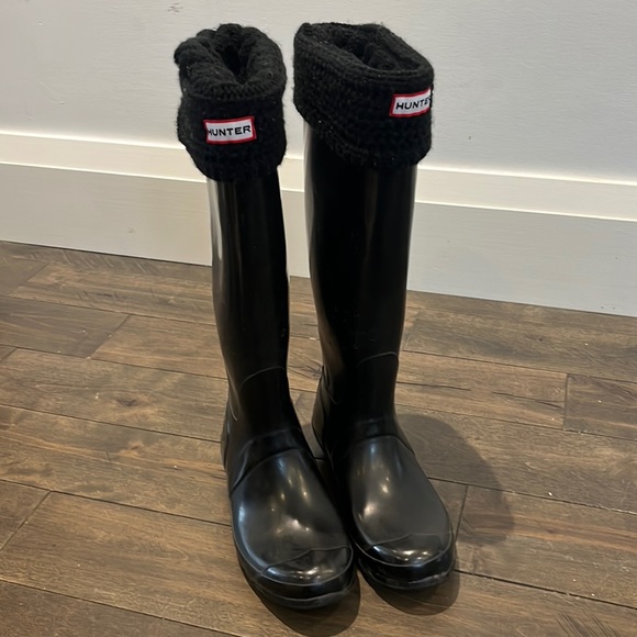 Hunter Original Gloss Tall Rain Boots with Fleece Liners - Picture 2 of 11